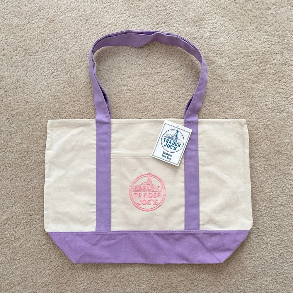 Trader Joe’s Large Lavender / Purple Canvas Tote Bag - Picture 3 of 5